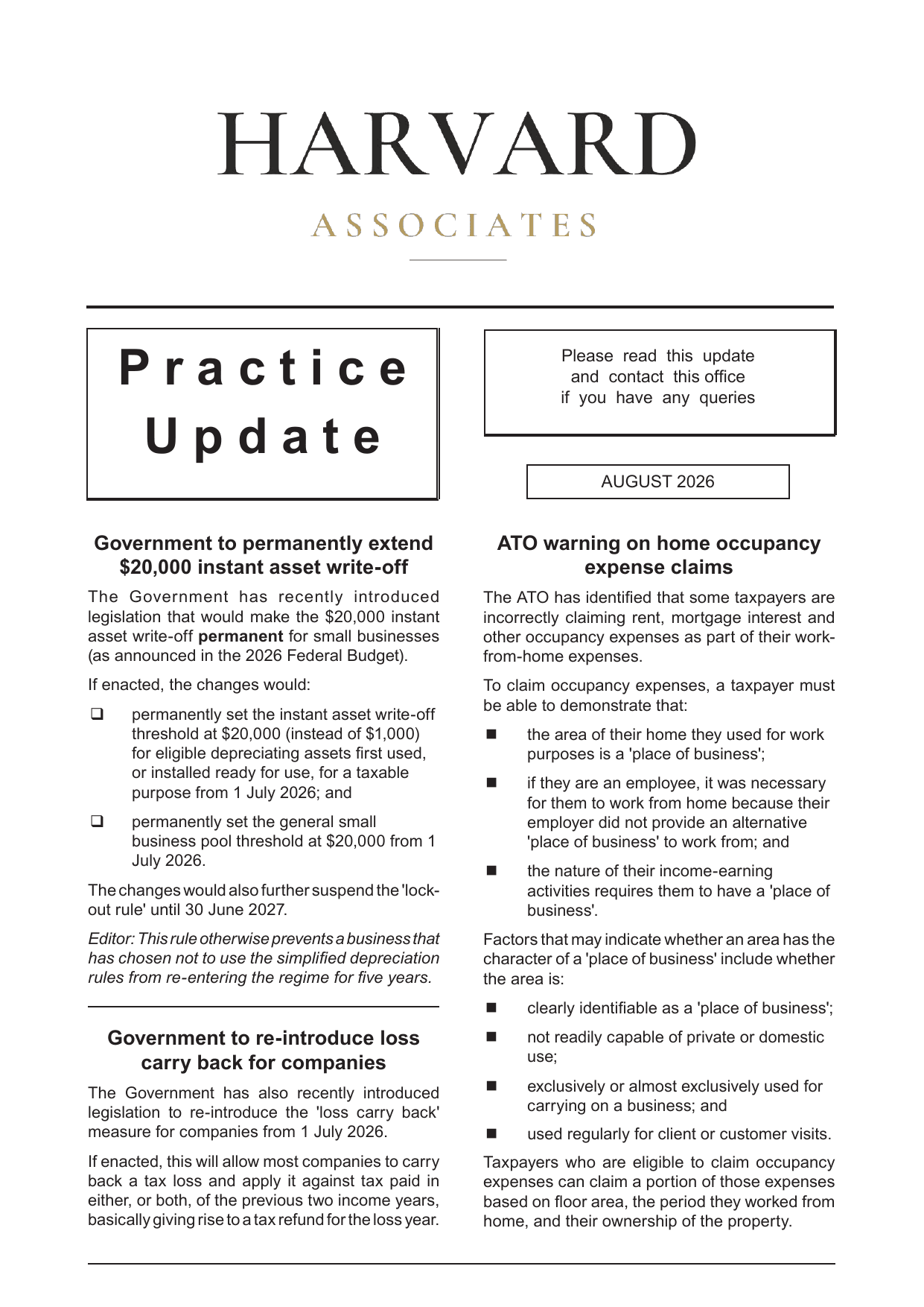 Practice Update — August 2026, page 1 of 2