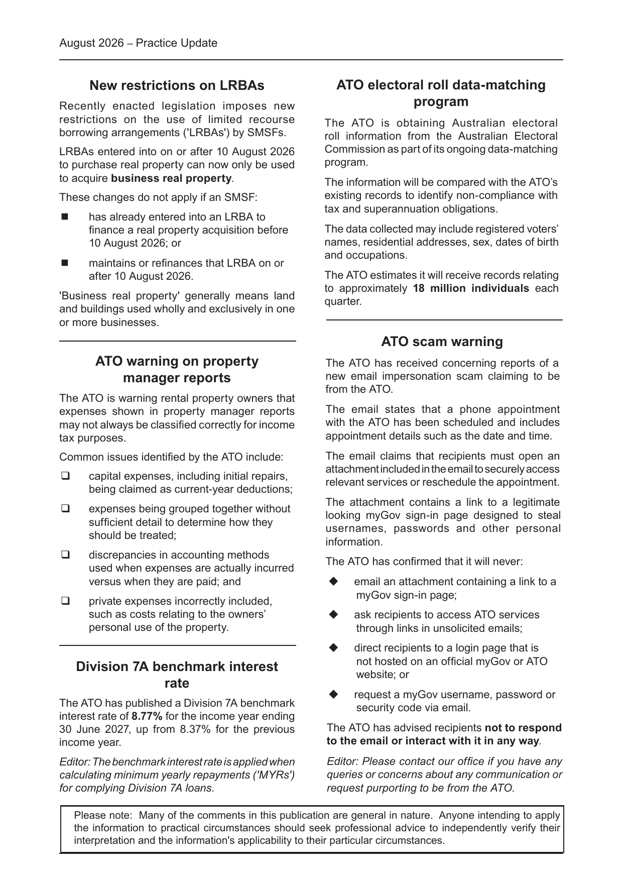 Practice Update — August 2026, page 2 of 2
