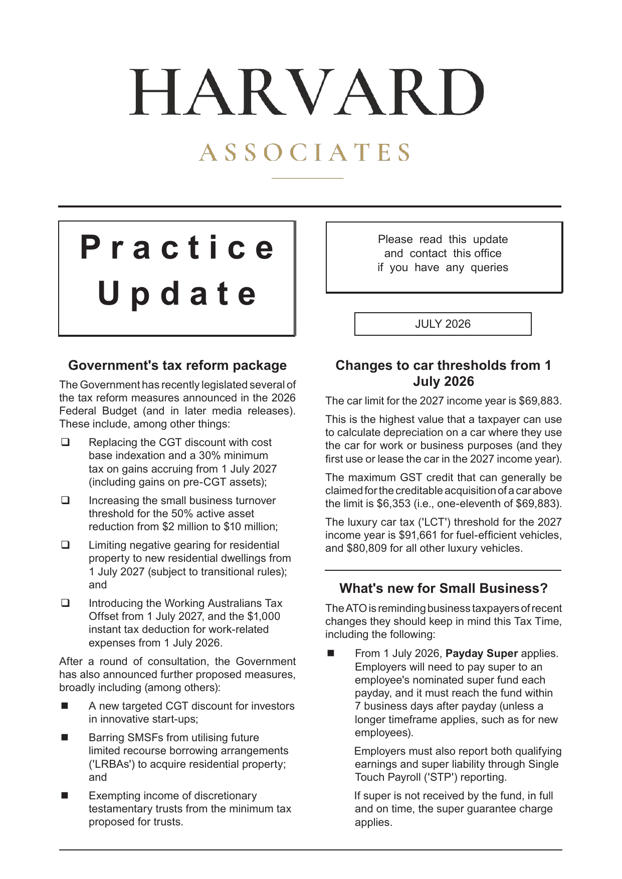 Practice Update — July 2026, page 1 of 2