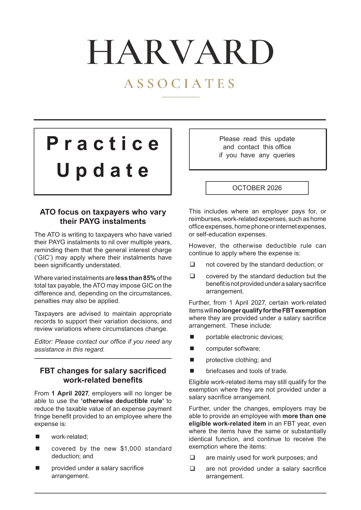Practice Update — October 2026, page 1 of 2